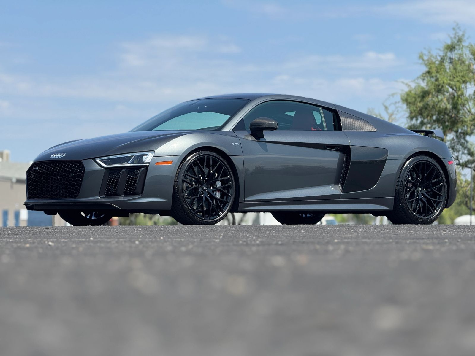 Gray Audi R8 with a protected glossy finish